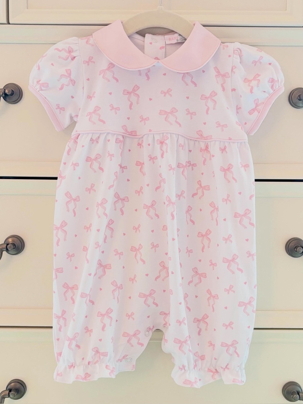 EUC Baby Loren Pima Cotton Bow Print Romper Size 9-12 Months